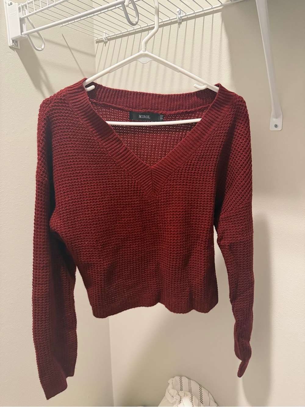 MIROL Burgundy V-Neck Knit Sweater for Women